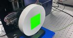 Projected Beam (Green) Visual Appearance of the projected light, note the screen is not at the focal plane in this photograph