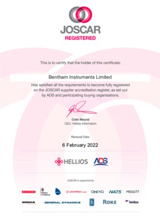 Bentham Instruments are now JOSCAR Stage 2 accredited