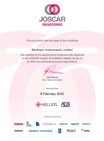 Bentham Instruments are now JOSCAR Stage 2 accredited